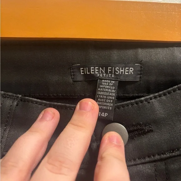 Eileen Fisher Black Waxed Organic Cotton Skinny Jeans Pants - Picture 4 of 7